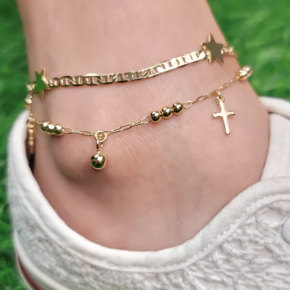 NEW 18K Gold filled mariner chain ankle bracelet Anklet Stars - Picture 4 of 5